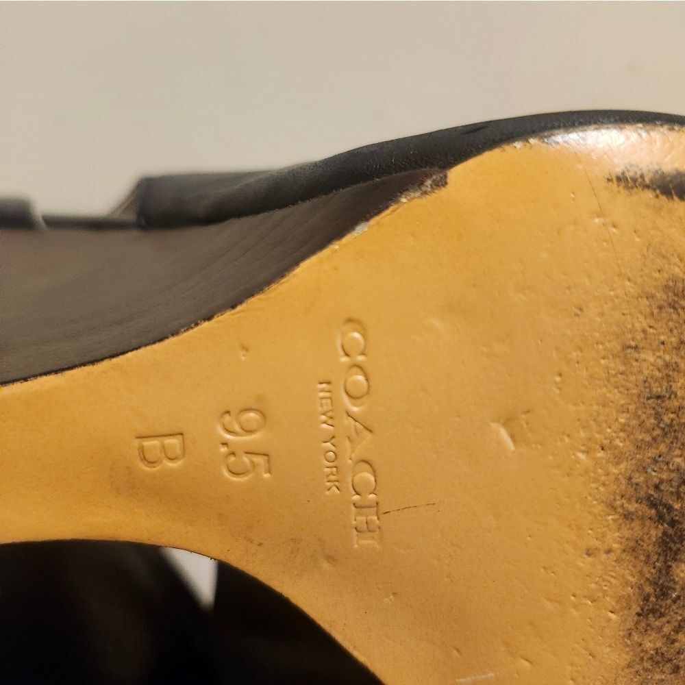 Coach NY "Larchmont" Black Leather Wedge Heel Peep Toe Logo Pumps Sz.9.5 $178 - Picture 8 of 8
